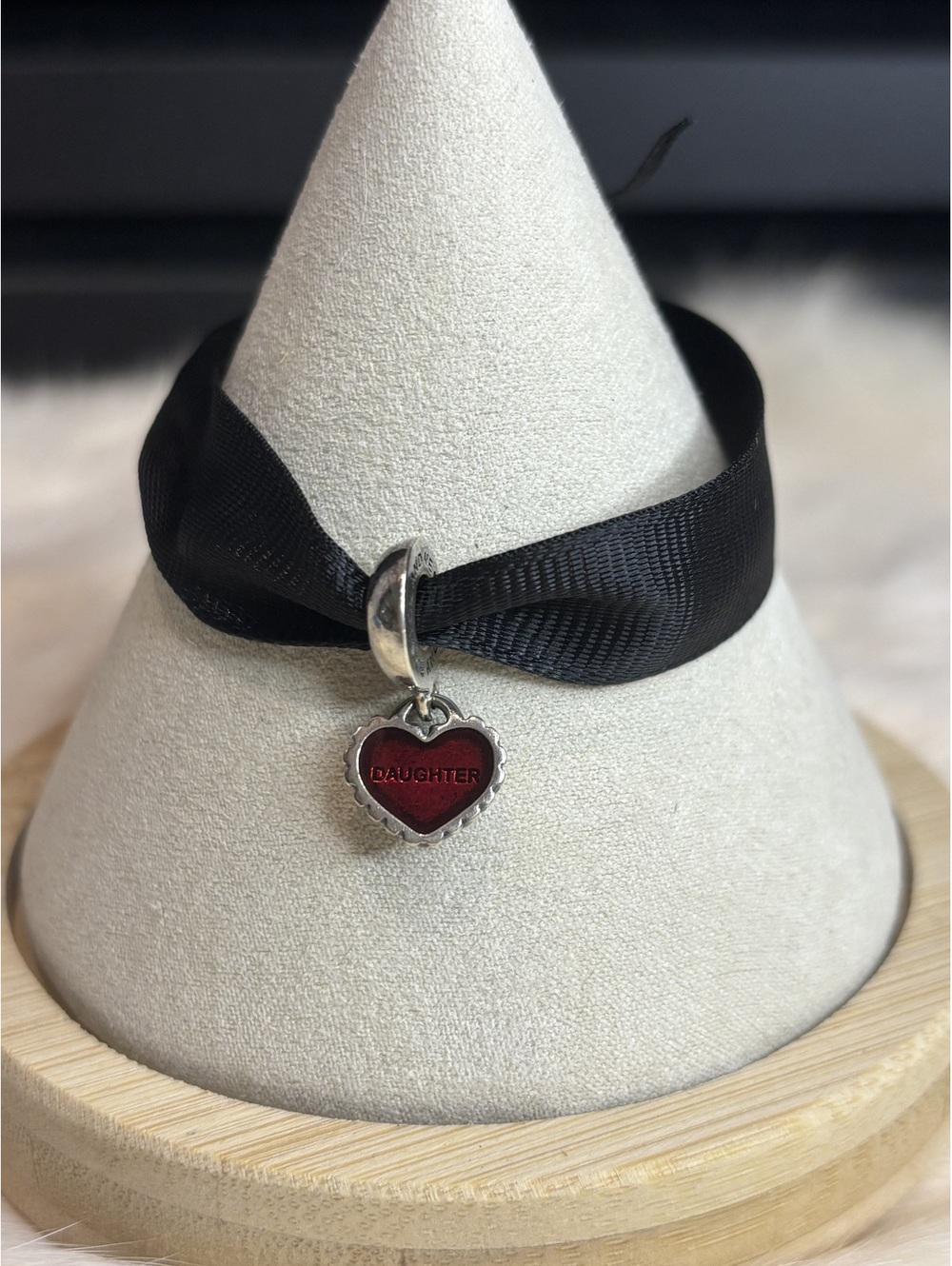 Pandora Daughter Heart Charm with Red Enamel and Textured Silver Heart Charm